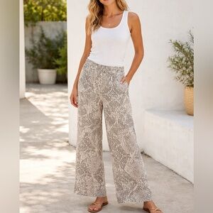 Match Point Linen Raw Hem Wide Leg Pull On Pants Size Small